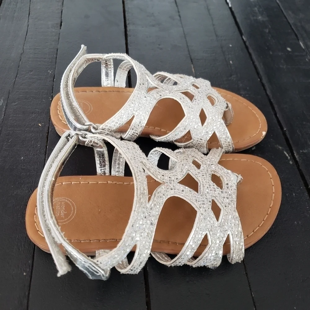 Wonder Nation Toddler Girl 8 Sparkly Silver Strappy Sandals